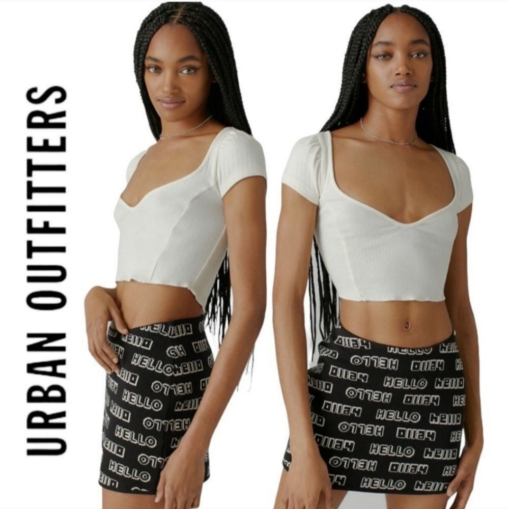 Urban Outfitters Hello skirt sz small black & white mini knit NWOT school